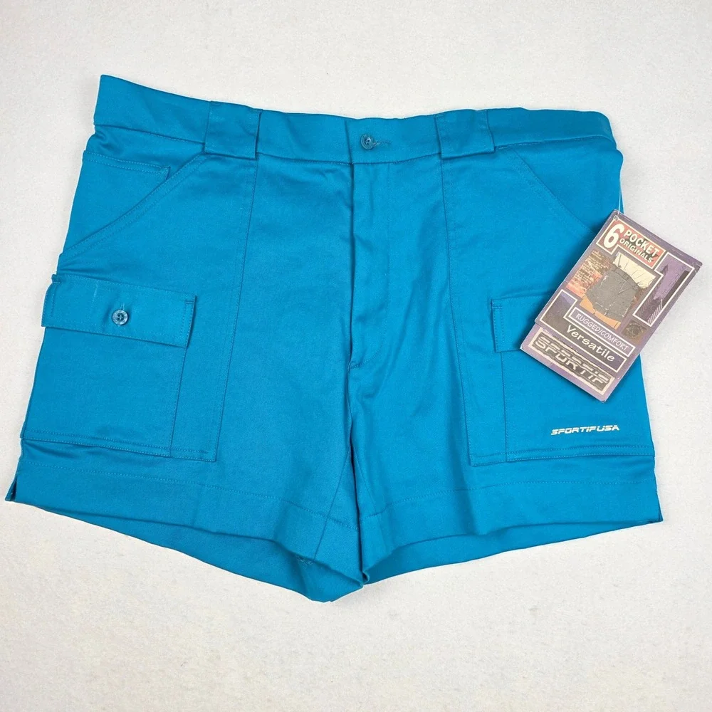 SPORTIF USA Vintage Men's Tahoe Blue Cargo Shorts Rugged Boating Hike Sz 38 NWT - Picture 1 of 11